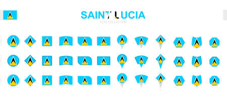 Large collection of Saint Lucia flags of various shapes and effects. Big set of vector flag.のイラスト素材