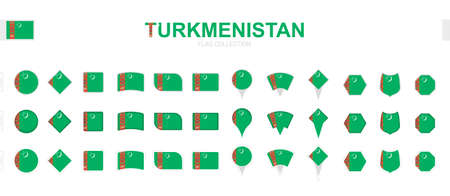 Large collection of Turkmenistan flags of various shapes and effects. Big set of vector flag.のイラスト素材