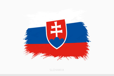 Grunge flag of Slovakia, vector abstract grunge brushed flag of Slovakia on gray background.のイラスト素材