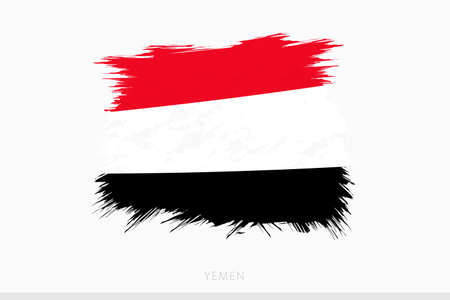 Grunge flag of Yemen, vector abstract grunge brushed flag of Yemen on gray background.のイラスト素材