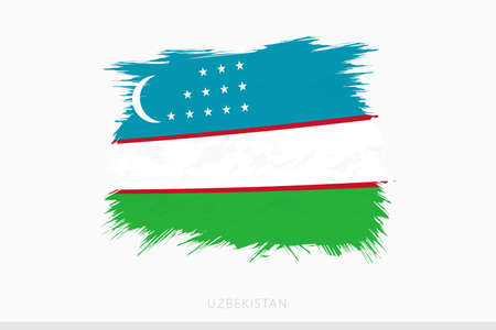 Grunge flag of Uzbekistan, vector abstract grunge brushed flag of Uzbekistan on gray background.のイラスト素材