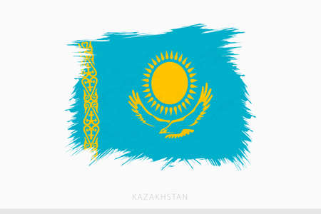 Grunge flag of Kazakhstan, vector abstract grunge brushed flag of Kazakhstan on gray background.のイラスト素材