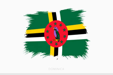 Grunge flag of Dominica, vector abstract grunge brushed flag of Dominica on gray background.のイラスト素材
