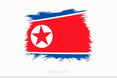 Grunge flag of North Korea, vector abstract grunge brushed flag of North Korea on gray background.のイラスト素材