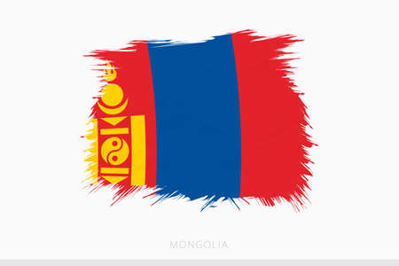 Grunge flag of Mongolia, vector abstract grunge brushed flag of Mongolia on gray background.のイラスト素材