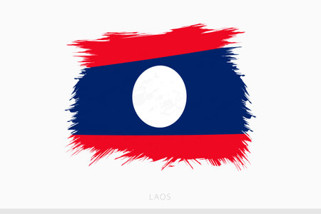 Grunge flag of Laos, vector abstract grunge brushed flag of Laos on gray background.のイラスト素材