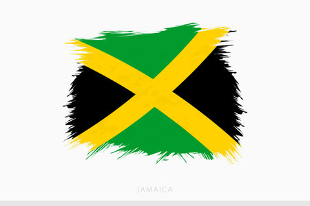 Grunge flag of Jamaica, vector abstract grunge brushed flag of Jamaica on gray background.のイラスト素材