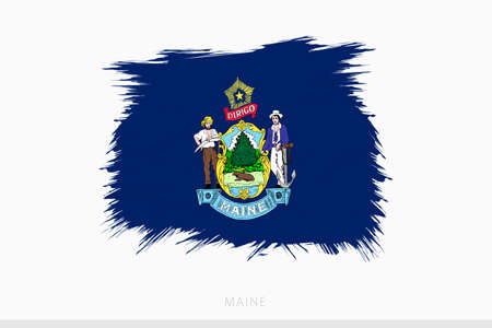 Grunge flag of Maine, vector abstract grunge brushed flag of Maine on gray background.のイラスト素材