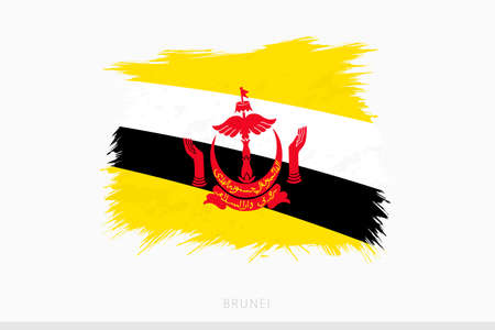Grunge flag of Brunei, vector abstract grunge brushed flag of Brunei on gray background.のイラスト素材