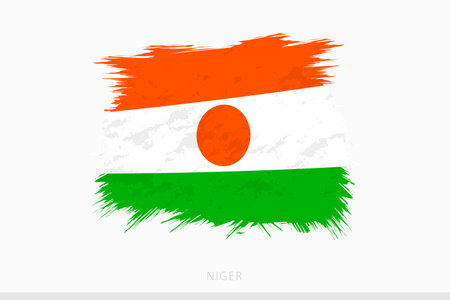Grunge flag of Niger, vector abstract grunge brushed flag of Niger on gray background.のイラスト素材