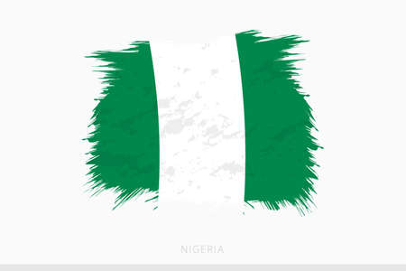 Grunge flag of Nigeria, vector abstract grunge brushed flag of Nigeria on gray background.のイラスト素材