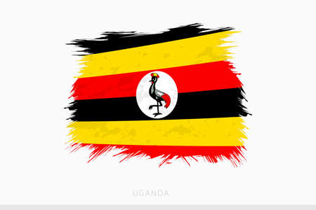 Grunge flag of Uganda, vector abstract grunge brushed flag of Uganda on gray background.のイラスト素材