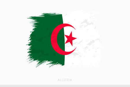 Grunge flag of Algeria, vector abstract grunge brushed flag of Algeria on gray background.のイラスト素材