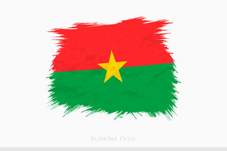 Grunge flag of Burkina Faso, vector abstract grunge brushed flag of Burkina Faso on gray background.のイラスト素材