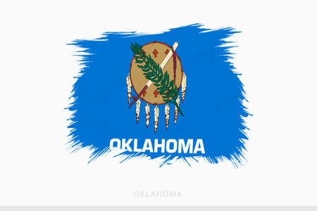 Grunge flag of Oklahoma, vector abstract grunge brushed flag of Oklahoma on gray background.のイラスト素材