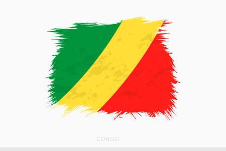 Grunge flag of Congo, vector abstract grunge brushed flag of Congo on gray background.のイラスト素材