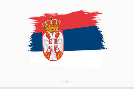 Grunge flag of Serbia, vector abstract grunge brushed flag of Serbia on gray background.のイラスト素材
