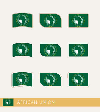 Vector flags of African Union, collection of African Union flags. Vector icon.のイラスト素材