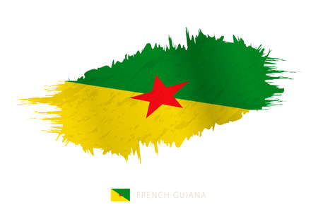Painted brushstroke flag of French Guiana with waving effect. Vector flag.のイラスト素材