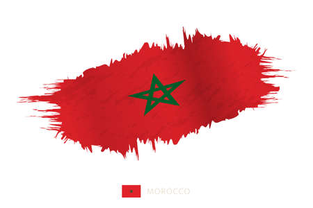Painted brushstroke flag of Morocco with waving effect. Vector flag.のイラスト素材