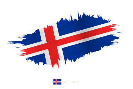 Painted brushstroke flag of Iceland with waving effect. Vector flag.のイラスト素材