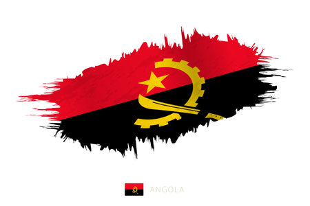 Painted brushstroke flag of Angola with waving effect. Vector flag.のイラスト素材