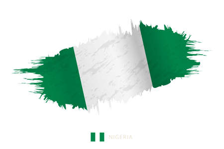 Painted brushstroke flag of Nigeria with waving effect. Vector flag.のイラスト素材