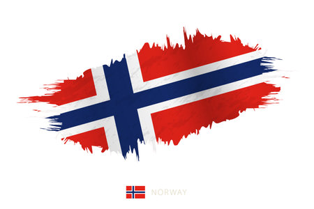 Painted brushstroke flag of Norway with waving effect. Vector flag.のイラスト素材