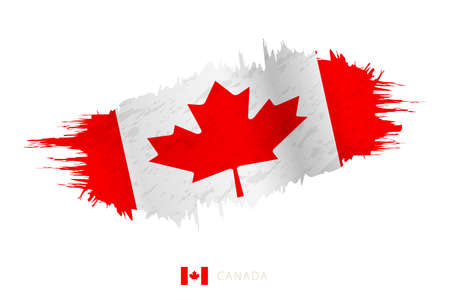 Painted brushstroke flag of Canada with waving effect. Vector flag.のイラスト素材