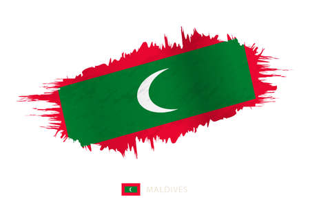 Painted brushstroke flag of Maldives with waving effect. Vector flag.のイラスト素材