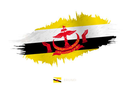Painted brushstroke flag of Brunei with waving effect. Vector flag.のイラスト素材
