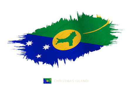 Painted brushstroke flag of Christmas Island with waving effect. Vector flag.のイラスト素材