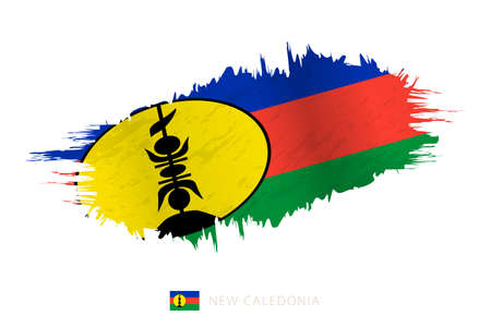 Painted brushstroke flag of New Caledonia with waving effect. Vector flag.のイラスト素材
