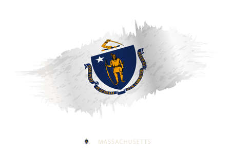 Painted brushstroke flag of Massachusetts with waving effect. Vector flag.のイラスト素材