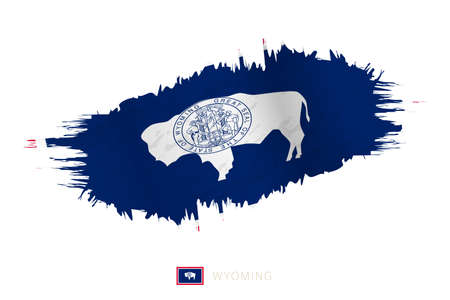 Painted brushstroke flag of Wyoming with waving effect. Vector flag.のイラスト素材