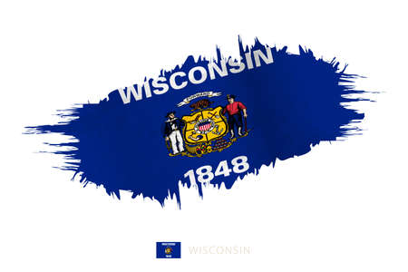 Painted brushstroke flag of Wisconsin with waving effect. Vector flag.のイラスト素材