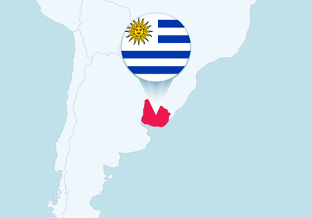 America with selected Uruguay map and Uruguay flag icon. Vector map and flag.のイラスト素材