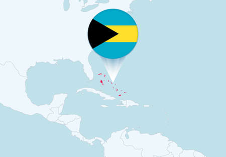 America with selected The Bahamas map and The Bahamas flag icon. Vector map and flag.のイラスト素材