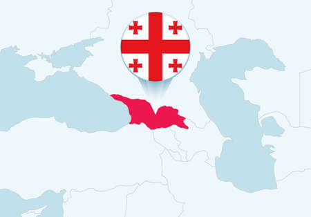 Europe with selected Georgia map and Georgia flag icon. Vector map and flag.のイラスト素材