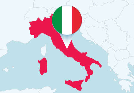 Europe with selected Italy map and Italy flag icon. Vector map and flag.のイラスト素材