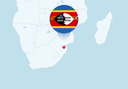 Africa with selected Swaziland map and Swaziland flag icon. Vector map and flag.のイラスト素材