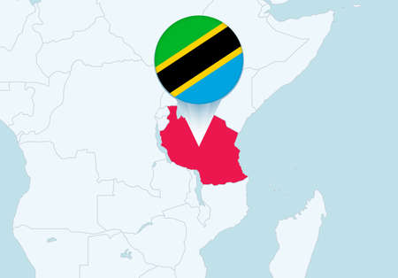 Africa with selected Tanzania map and Tanzania flag icon. Vector map and flag.のイラスト素材