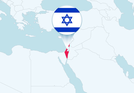 Asia with selected Israel map and Israel flag icon. Vector map and flag.のイラスト素材