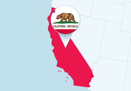United States with selected California map and California flag icon. Vector map and flag.のイラスト素材