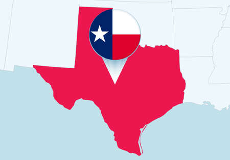 United States with selected Texas map and Texas flag icon. Vector map and flag.のイラスト素材