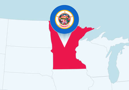 United States with selected Minnesota map and Minnesota flag icon. Vector map and flag.のイラスト素材