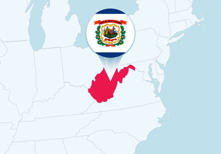 United States with selected West Virginia map and West Virginia flag icon. Vector map and flag.のイラスト素材