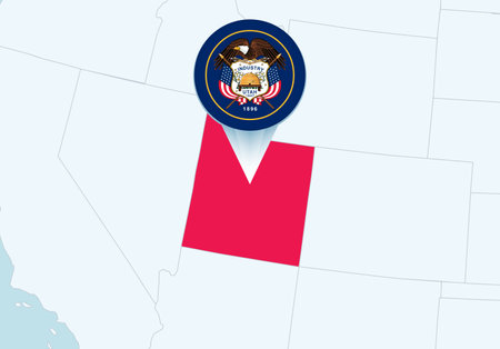 United States with selected Utah map and Utah flag icon. Vector map and flag.のイラスト素材
