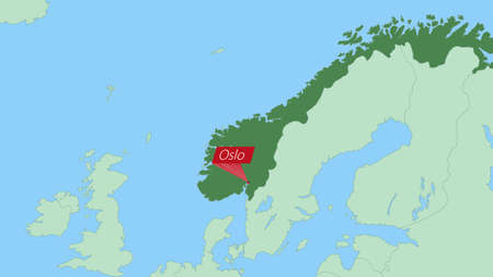 Map of Norway with pin of country capital. Norway Map with neighboring countries in green color.のイラスト素材