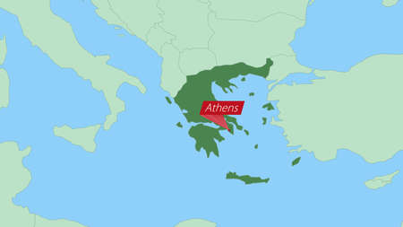 Map of Greece with pin of country capital. Greece Map with neighboring countries in green color.のイラスト素材